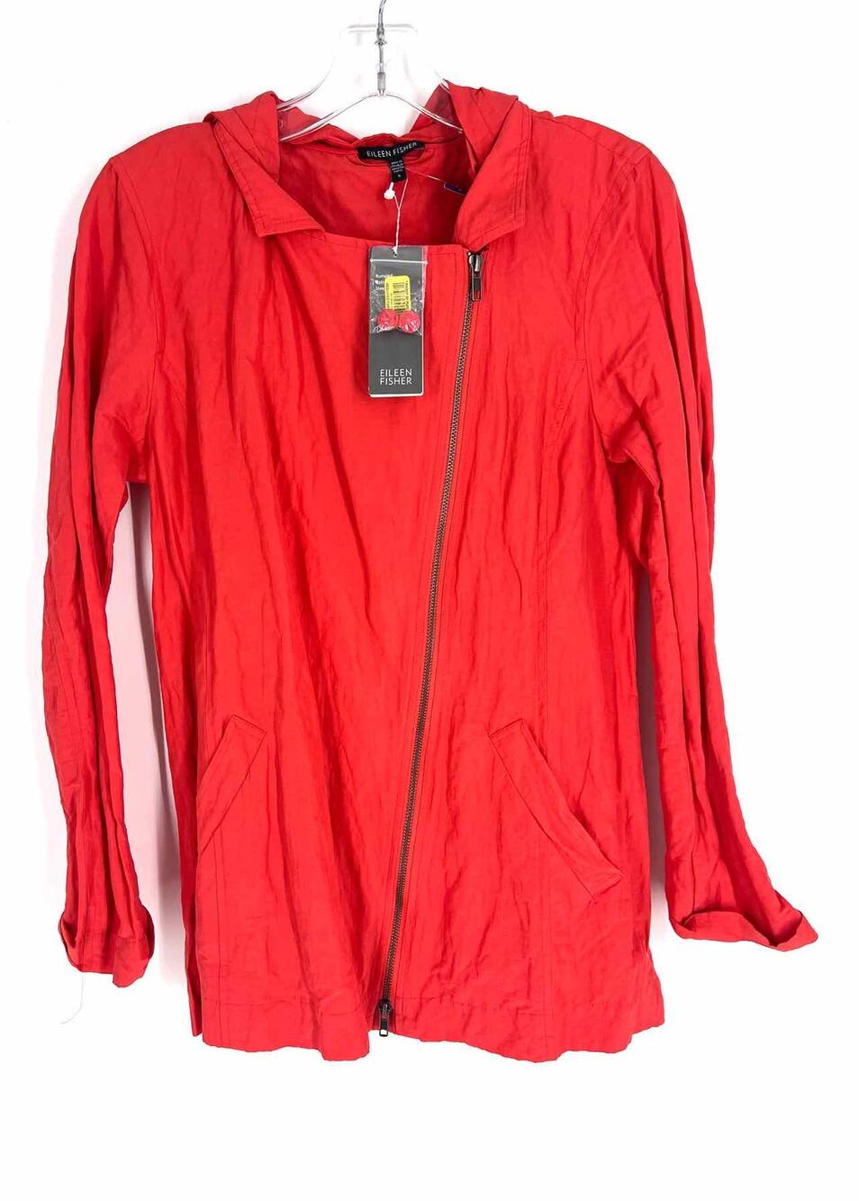 Eileen Fisher Size S Coral Hooded Cotton Blend NEW Designer Jacket